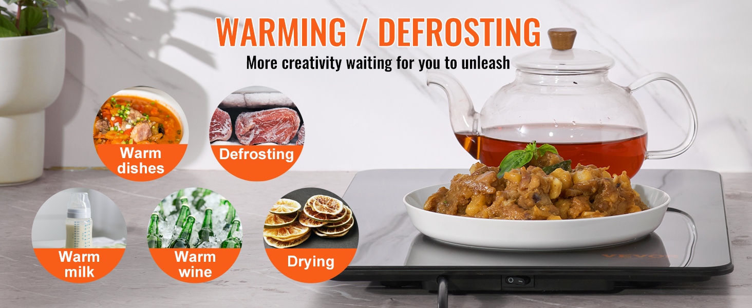 VEVOR Electric Warming Tray, 16.5" x 11" Portable Tempered Glass Heating Tray with Temperature Control (65-90℃), Perfect for Dinner, Catering, House, Parties, Events, Entertaining and Holiday, Black