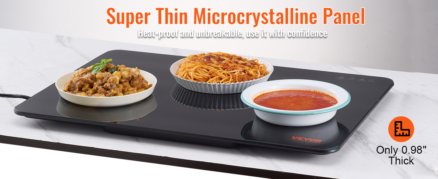VEVOR Electric Warming Tray, 16.5" x 23.6" Portable Tempered Glass Heating Tray with Temperature Control (65-90℃), Perfect for Dinner, Catering, House, Parties, Events, Entertaining and Holiday, Black