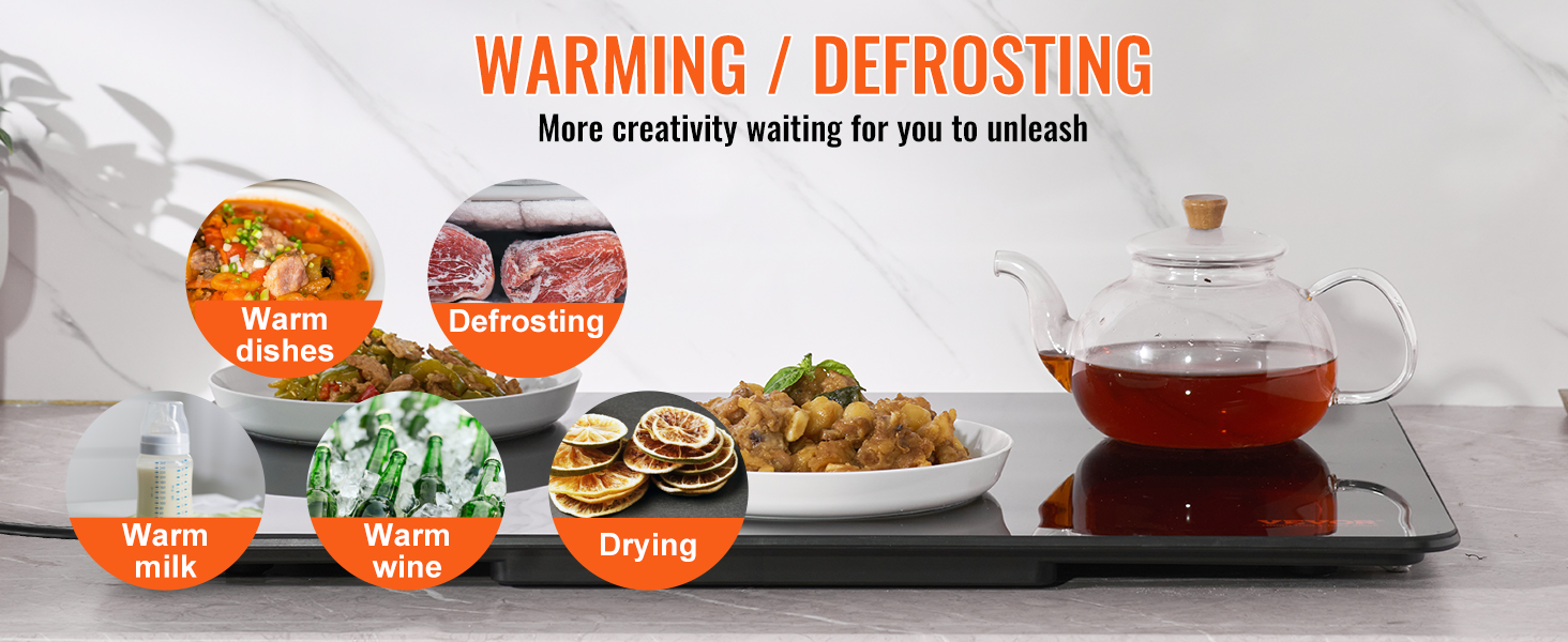 VEVOR Electric Warming Tray, 16.5" x 23.6" Portable Tempered Glass Heating Tray with Temperature Control (65-90℃), Perfect for Dinner, Catering, House, Parties, Events, Entertaining and Holiday, Black