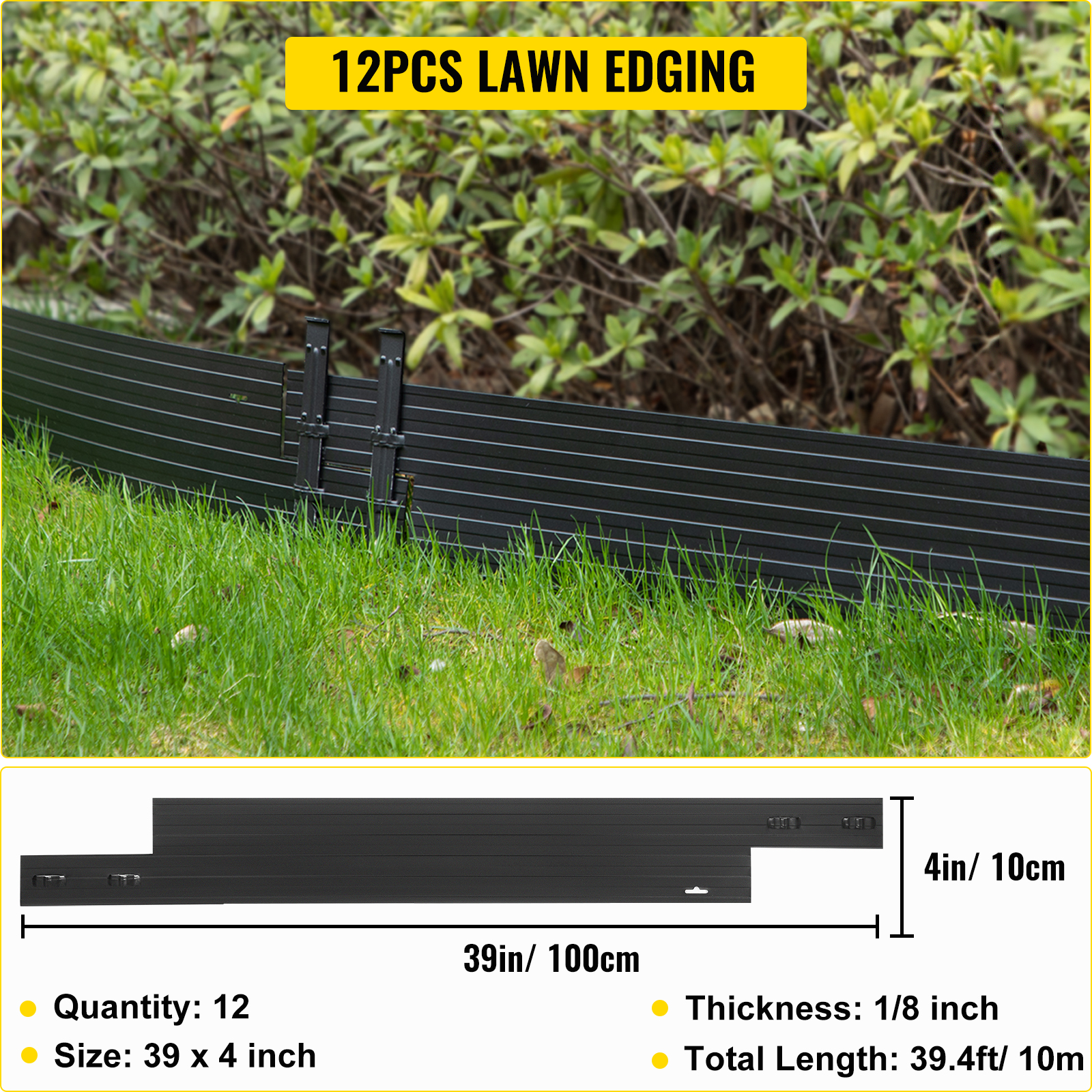 VEVOR Aluminum Landscape Edging, 12 PCS Metal Garden Edging, 39.4 ft ...