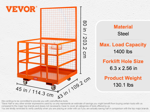 Forklift Work Platform,1400 lbs Load Capacity,43x45 inch