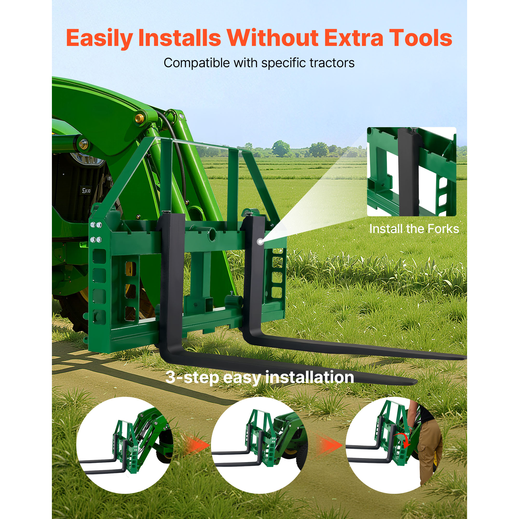 Uimoso Pallet Fork Frame Attachment w/36/42/48" Skid Steer Forks, 2600/4000 lbs