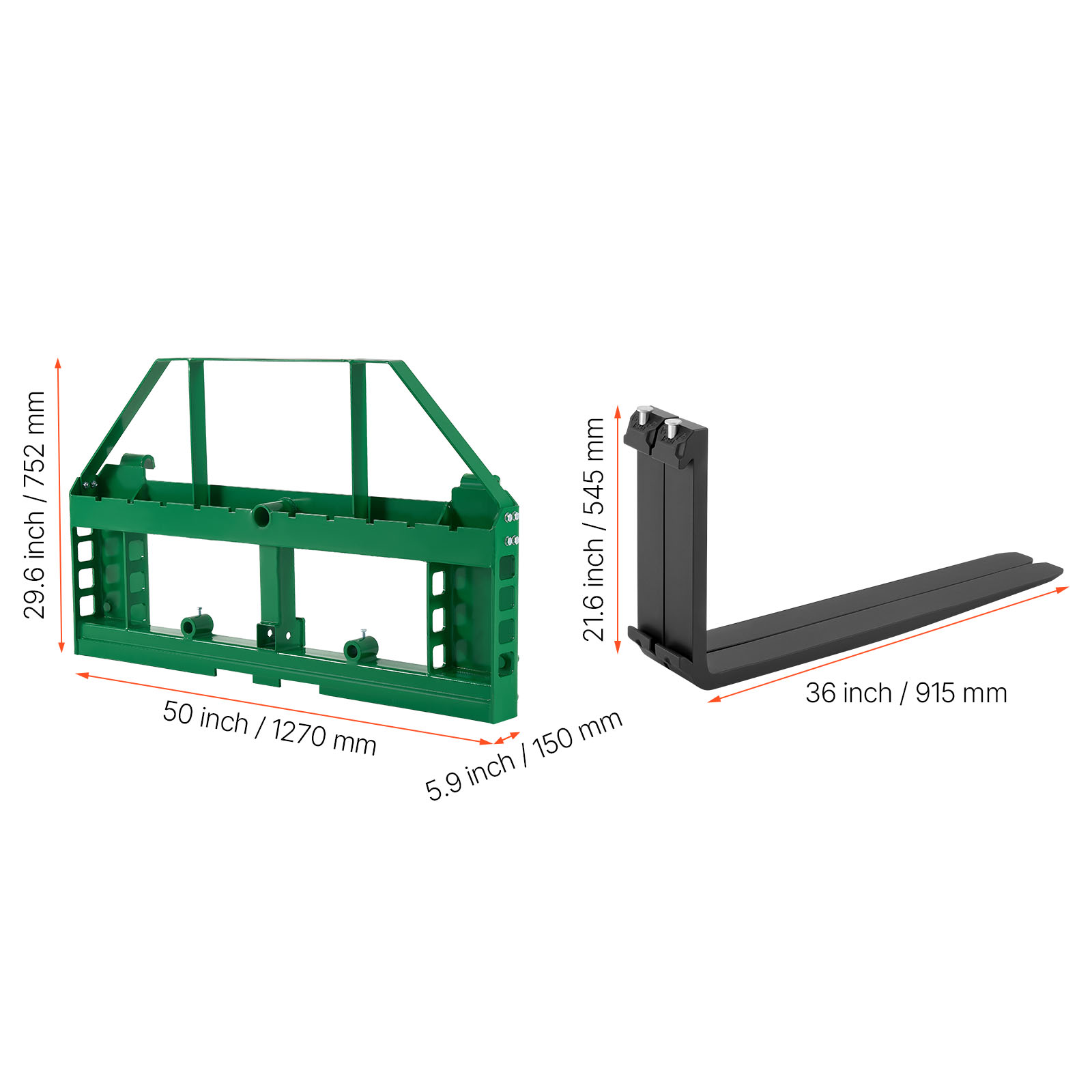 Uimoso Pallet Fork Frame Attachment w/36/42/48" Skid Steer Forks, 2600/4000 lbs