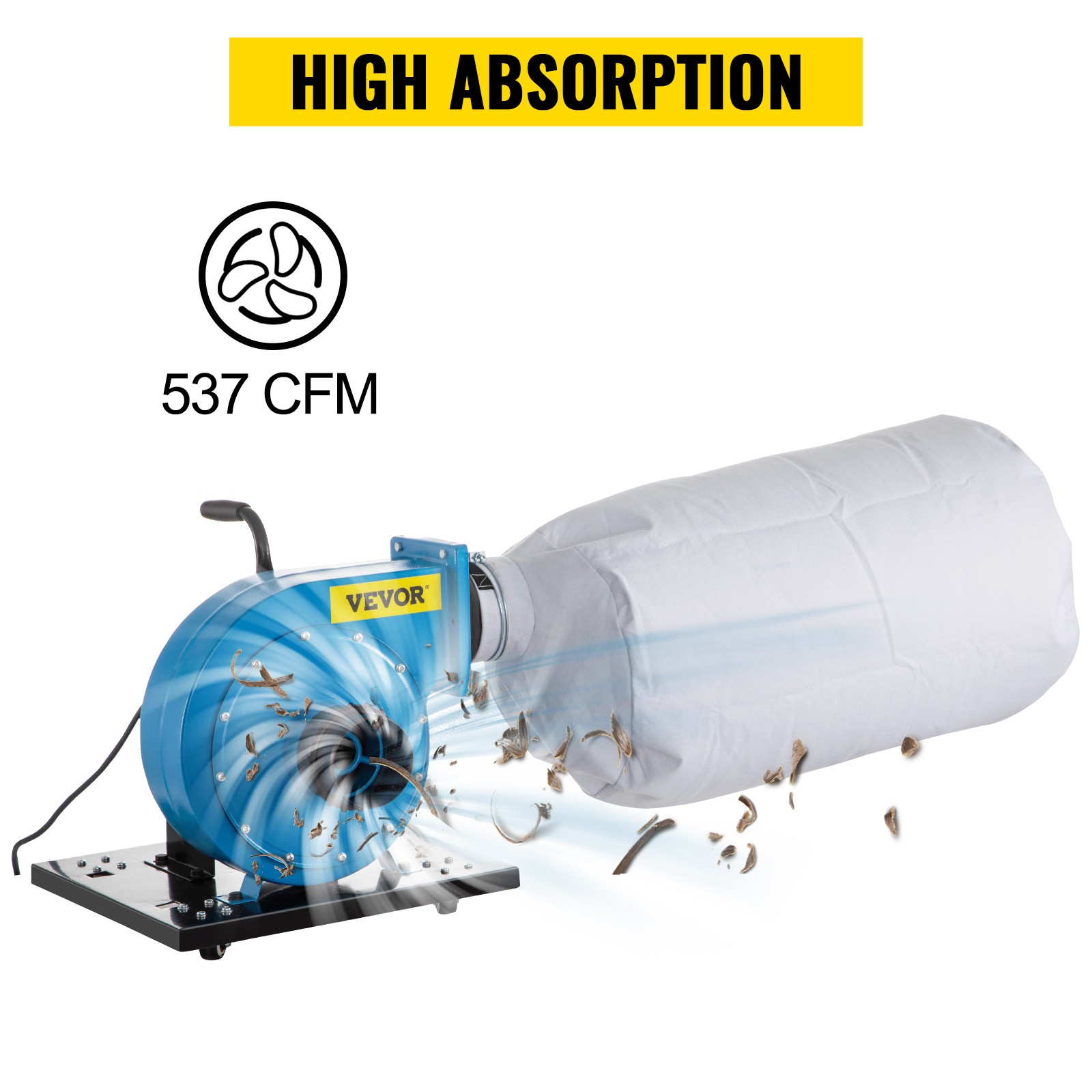 VEVOR Dust Collector 1 HP Optional Wall Mount 537 CFM w/ 15 Gallon 30 Micron Bag 