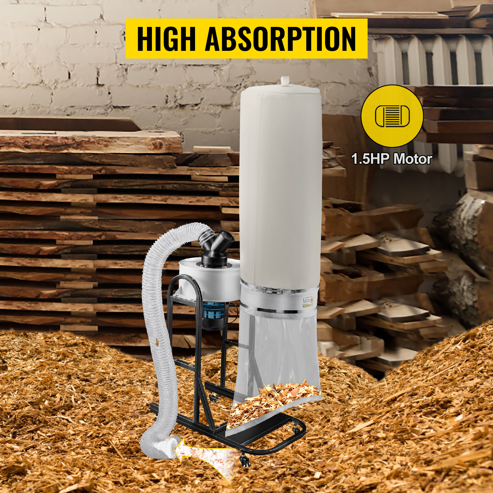 VEVOR Vortex Dust Collector Woodworking Dust Collector 1.5HP 220V w/ Mobile Base