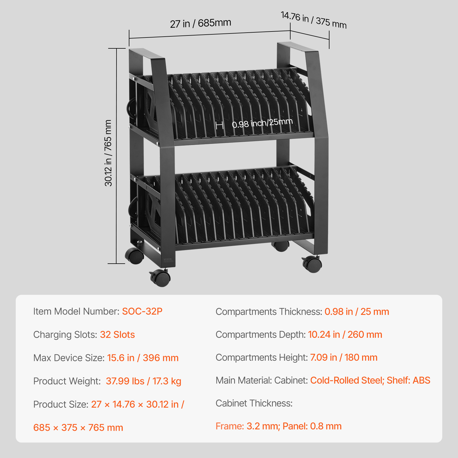 Charging Cart Mobile Locking/Open Charging Cart 16-36 Devices for Laptop&Tablet - Picture 33 of 74