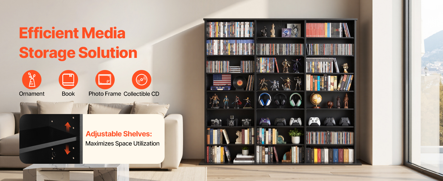 リコメン堂ユメカインテリアBTM.OSJ Uimoso 8-Tier Media Storage Cabinet with 24 Compartments for DVDs