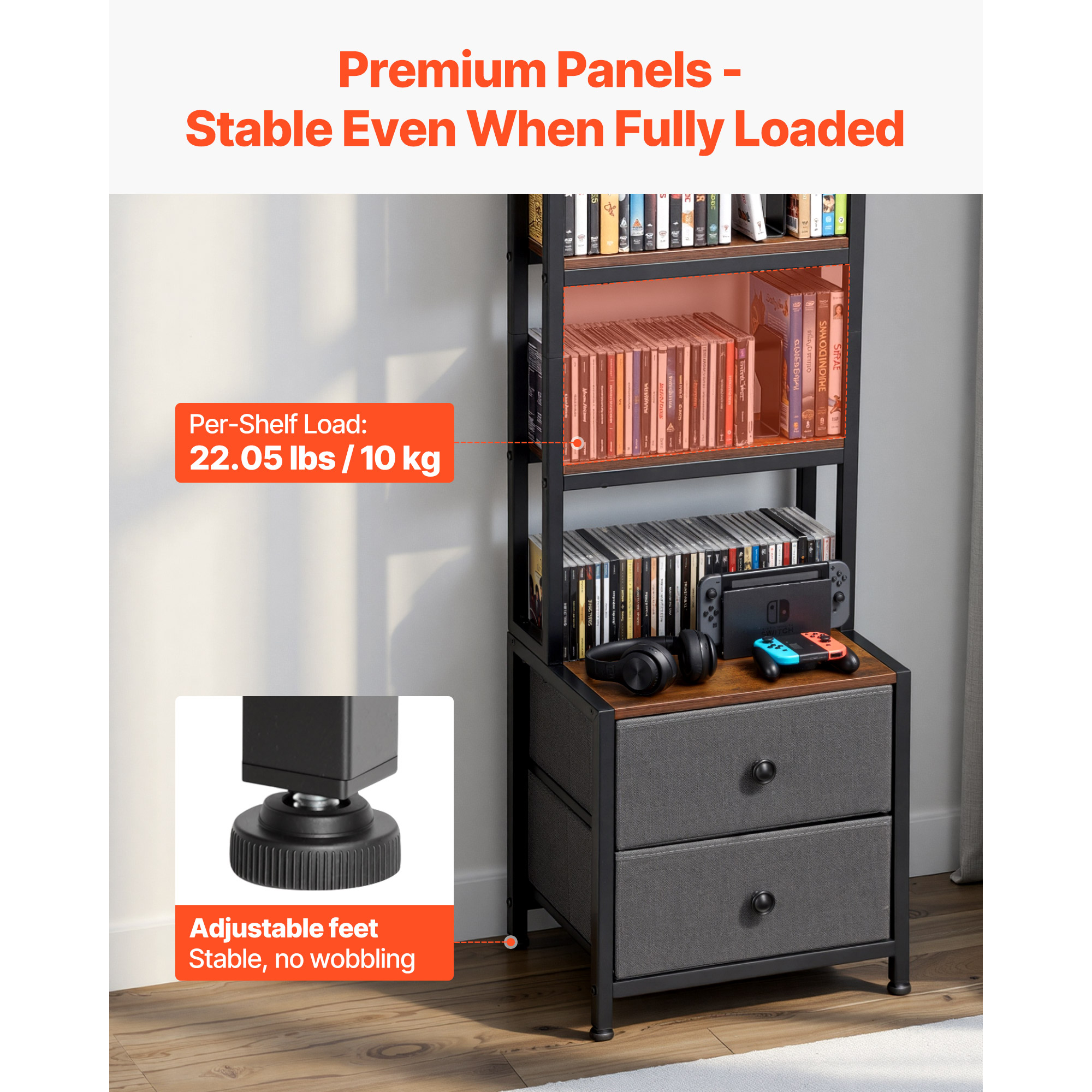Uimoso Media Storage Cabinet with Adjustable Tiers and Multiple Compartments