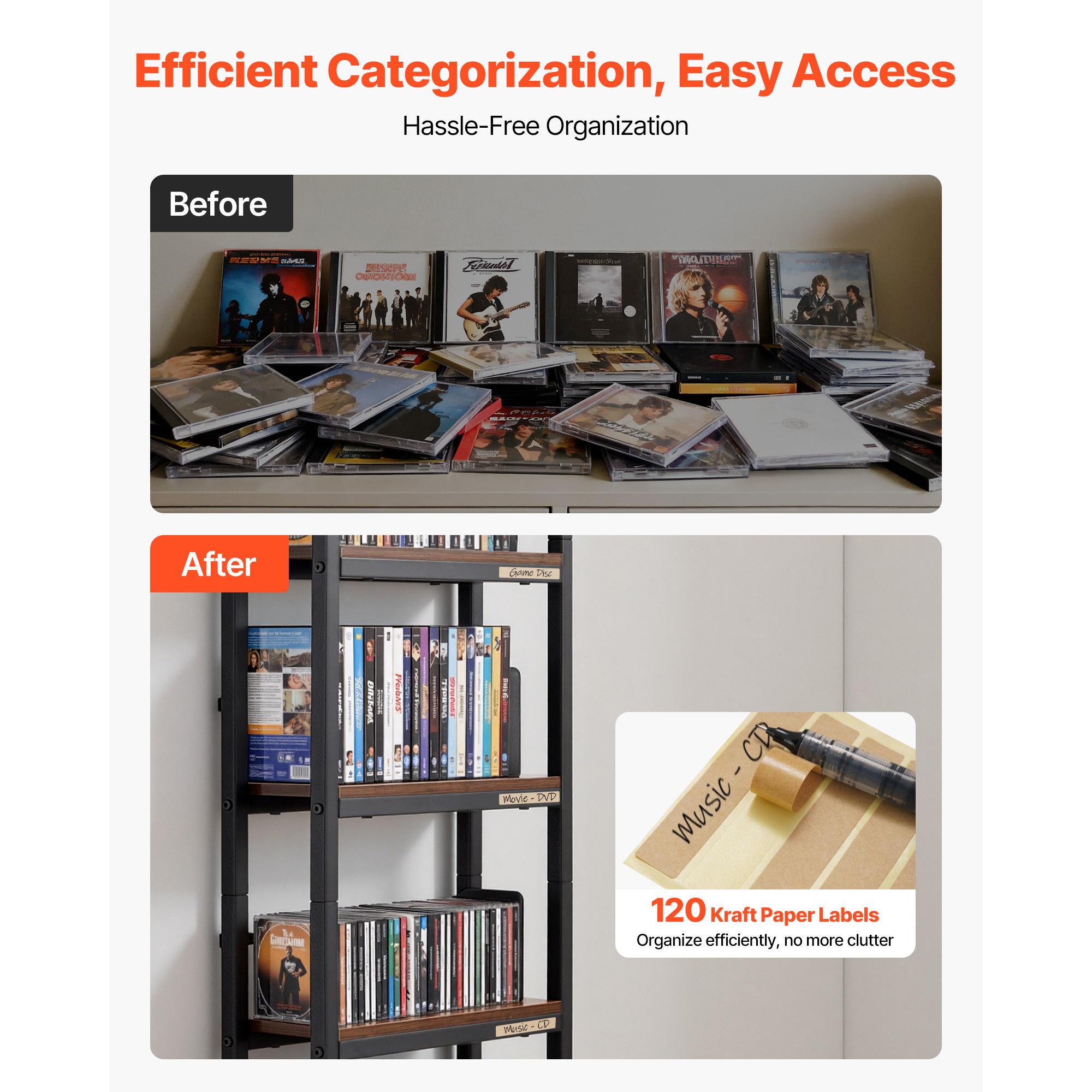 Uimoso Media Storage Cabinet with Adjustable Tiers and Multiple Compartments