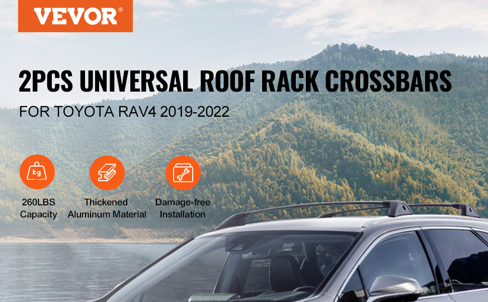 VEVOR tetőcsomagtartó keresztrudak, amelyek kompatibilisek a Toyota RAV4 2019-2023 118 kg-os teherbírású rozsdaálló alumínium kereszttartókkal, zárakkal tetőcsomagtartó (nem alkalmas Adventure/TRD Off-Road használatra)