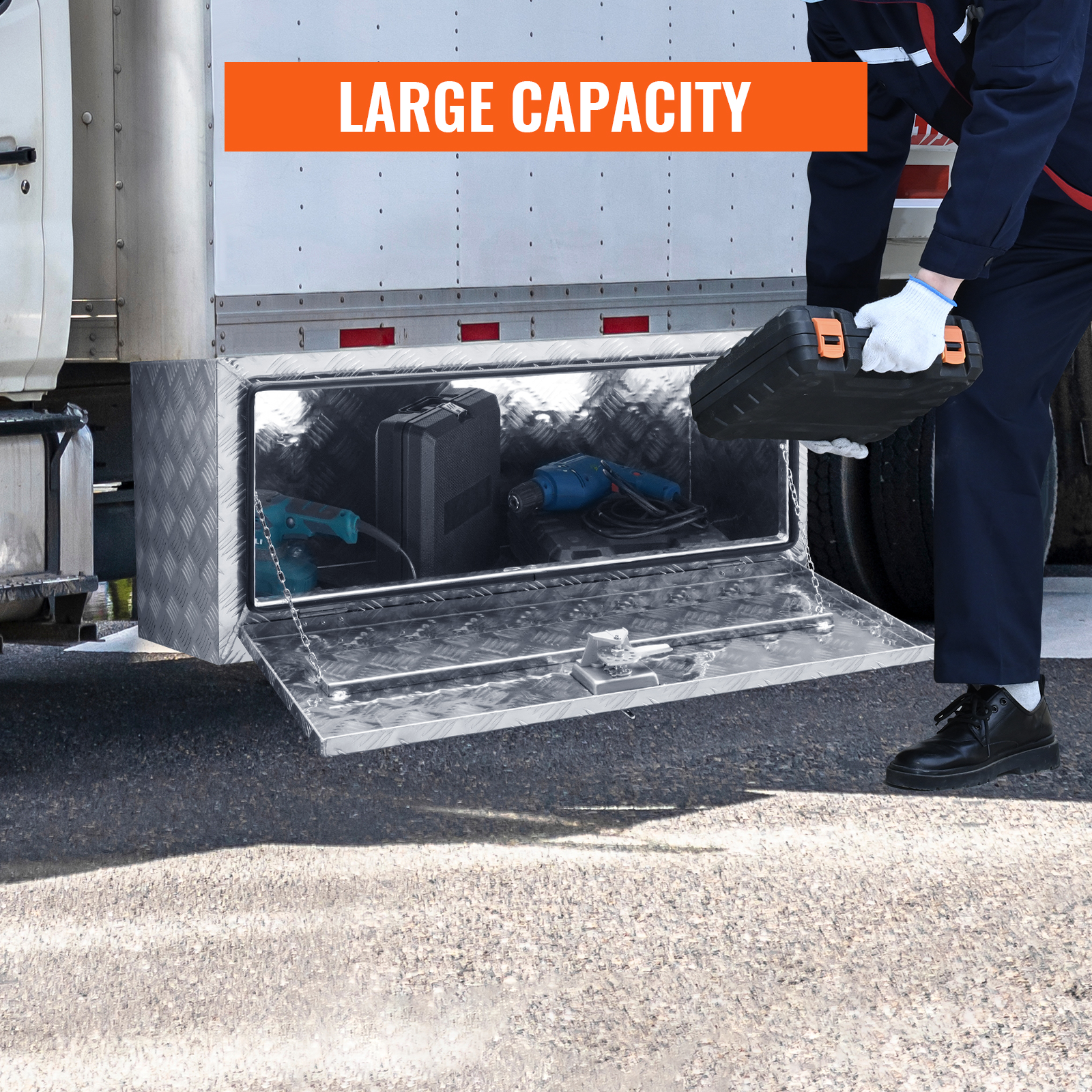 TINVHY 24x17x18 Aluminum Underbody Tool Box – Lockable, Weather Resistant For Truck Pickup