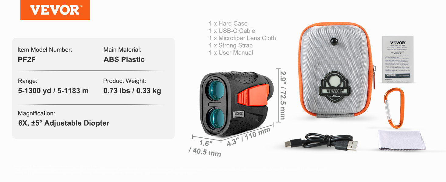 VEVOR VEVOR Telemetro da Caccia/Golf Telemetro Laser Ricaricabile 1183 m  Precisione ± 1 m Ingrandimento 6X Mirino da 22 mm con Supporto Magnetico  Blocco Bandiera di Compensazione della Pendenza Caccia Golf