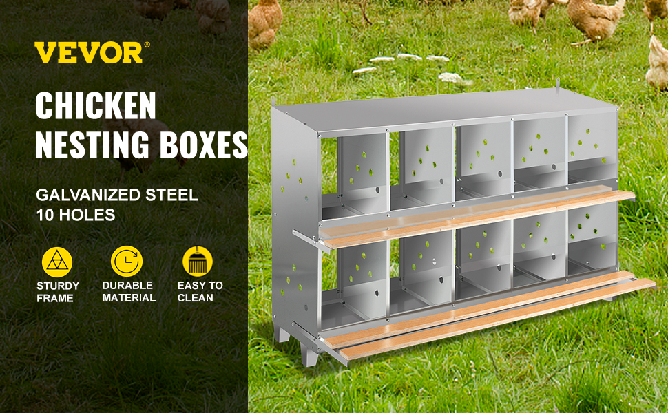 Vevor Chicken Nesting Boxes Poultry Nest 10-hole Galvanized Steel ...