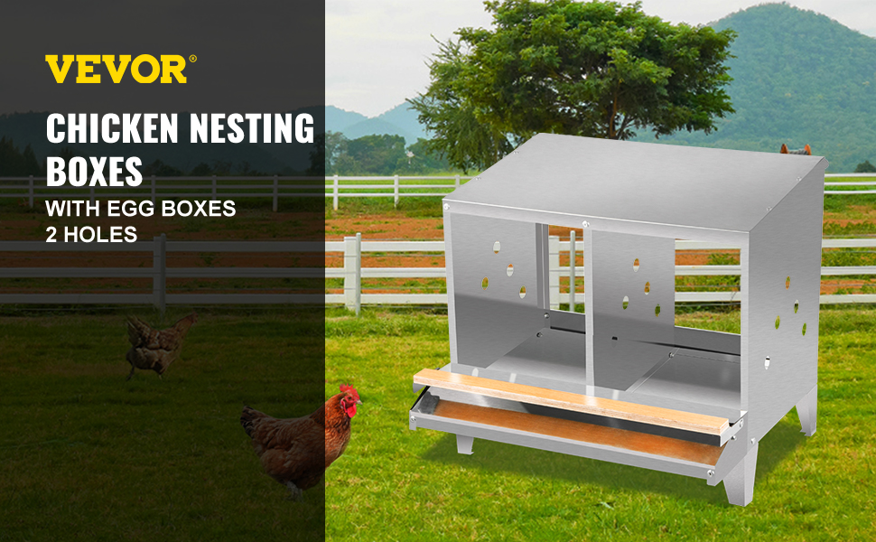 VEVOR Chicken Nesting Boxes Roll Away Eggs Poultry Nest 2 holes with