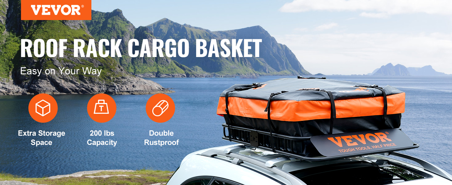 VEVOR Roof Rack Cargo Basket 200 LBS 51x36x5 for SUV Truck with Luggage  Bag
