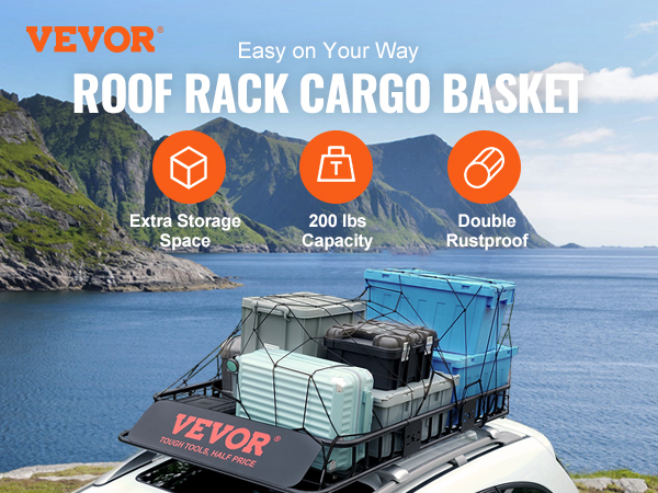 VEVOR Roof Rack Cargo Basket 64 in. x 39 in. x 6 in. Rooftop Cargo