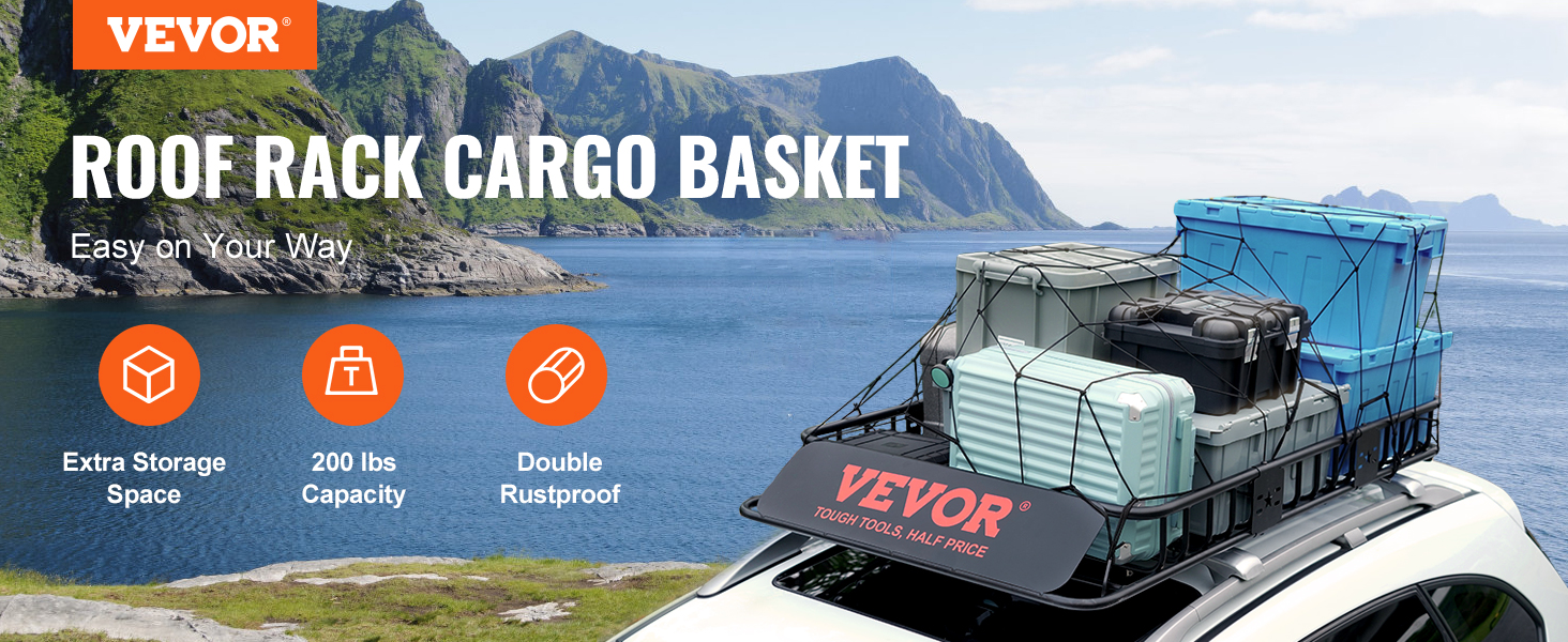 VEVOR Roof Rack Cargo Basket, 64 x 39 x 6 Rooftop Cargo Carrier with  Extension, Heavy-duty 200 LBS Capacity Universal Roof Rack Basket, Luggage  Holder for SUV, Truck, Vehicle
