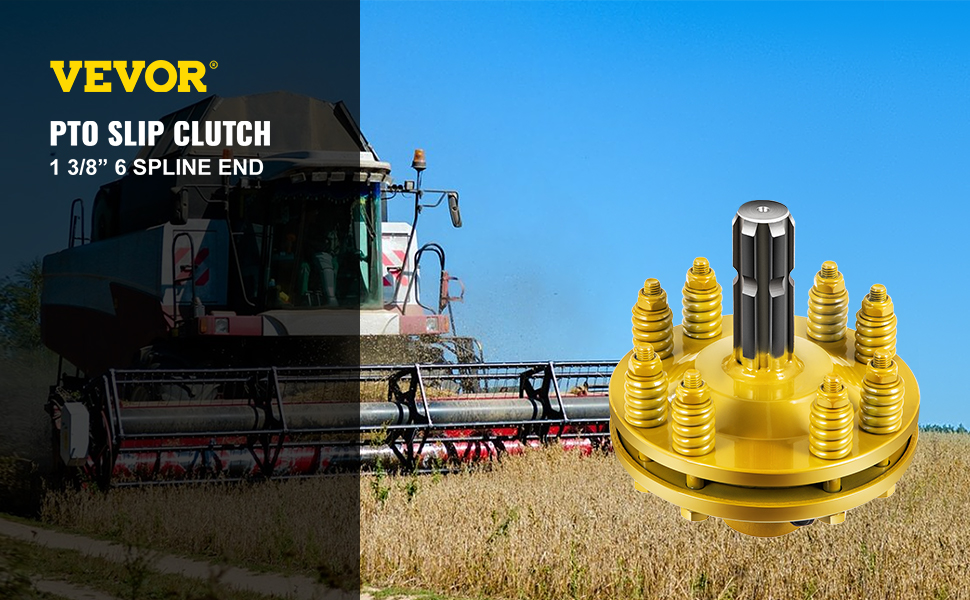 VEVOR Slip Clutch, 1 3/8” PTO Slip Clutch, 6 Spline Ends PTO Friction Clutch, Carburized Steel