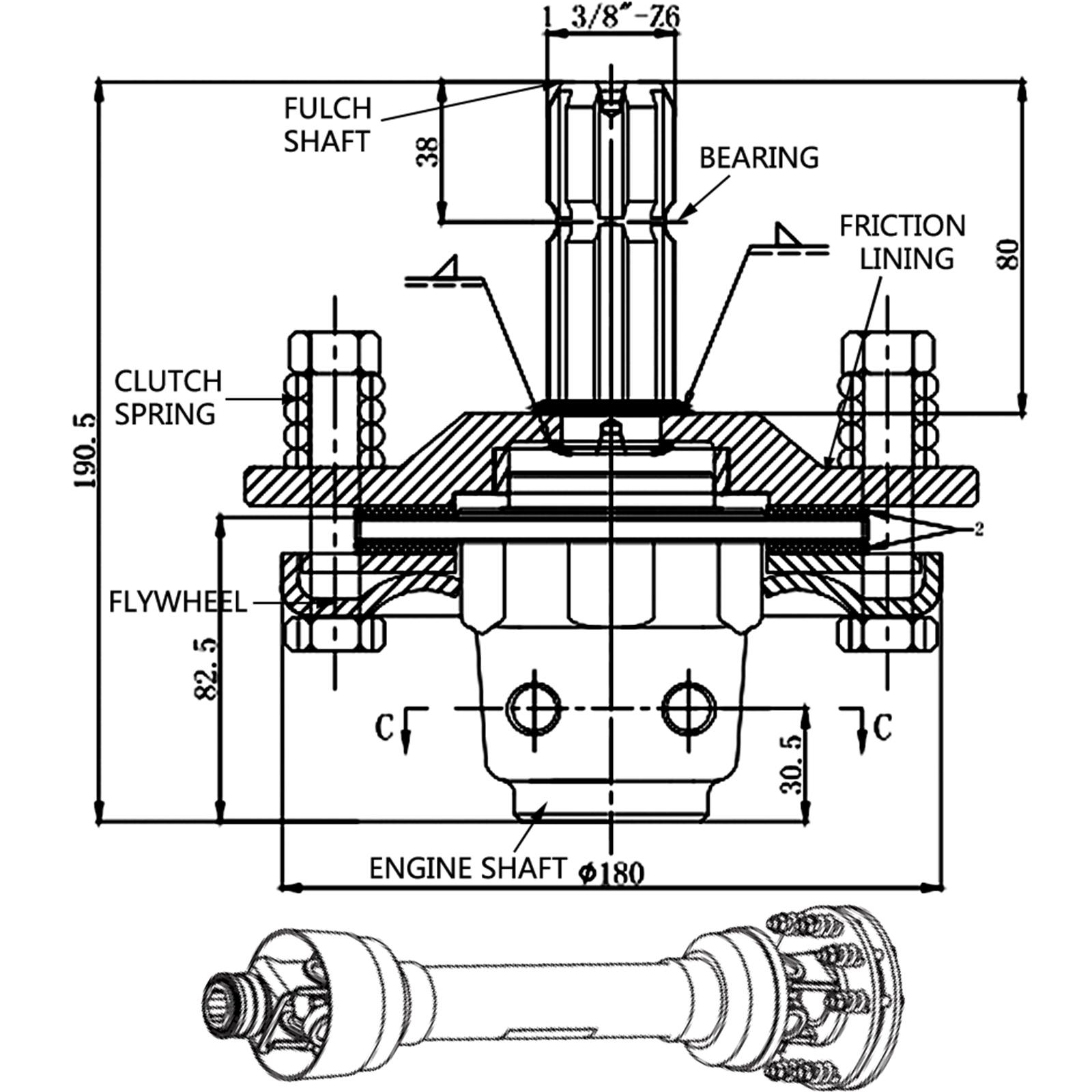 Takywep Tractor PTO Slip Clutch, 1-3/8" X 6 Spline (Both Ends) PTO Drive Line Accessory Friction Clutch,Carburized Steel Tractor Slip Clutch