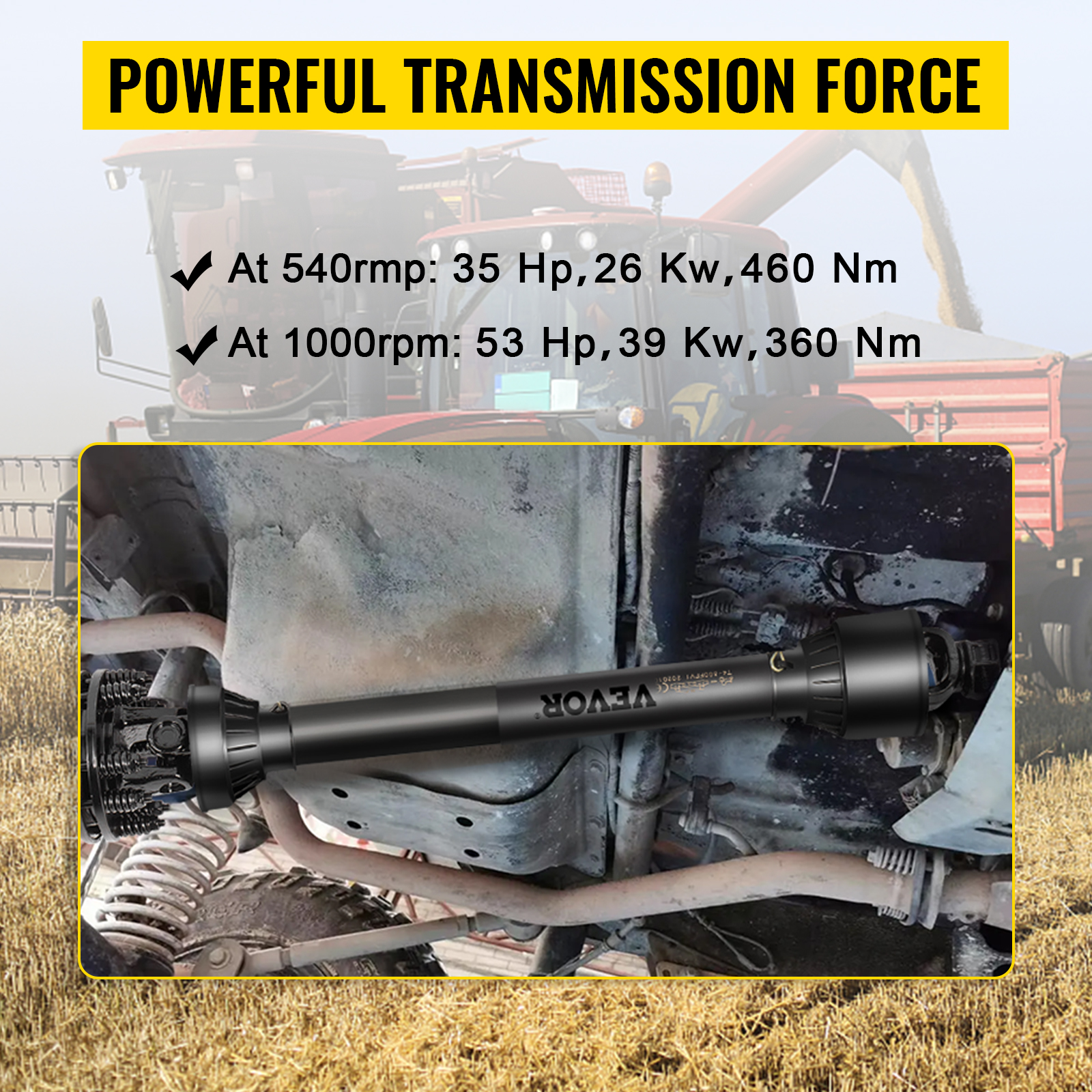 VEVOR PTO Shaft, 13/8” PTO Drive Shaft, 6 Spline Ends PTO Driveline