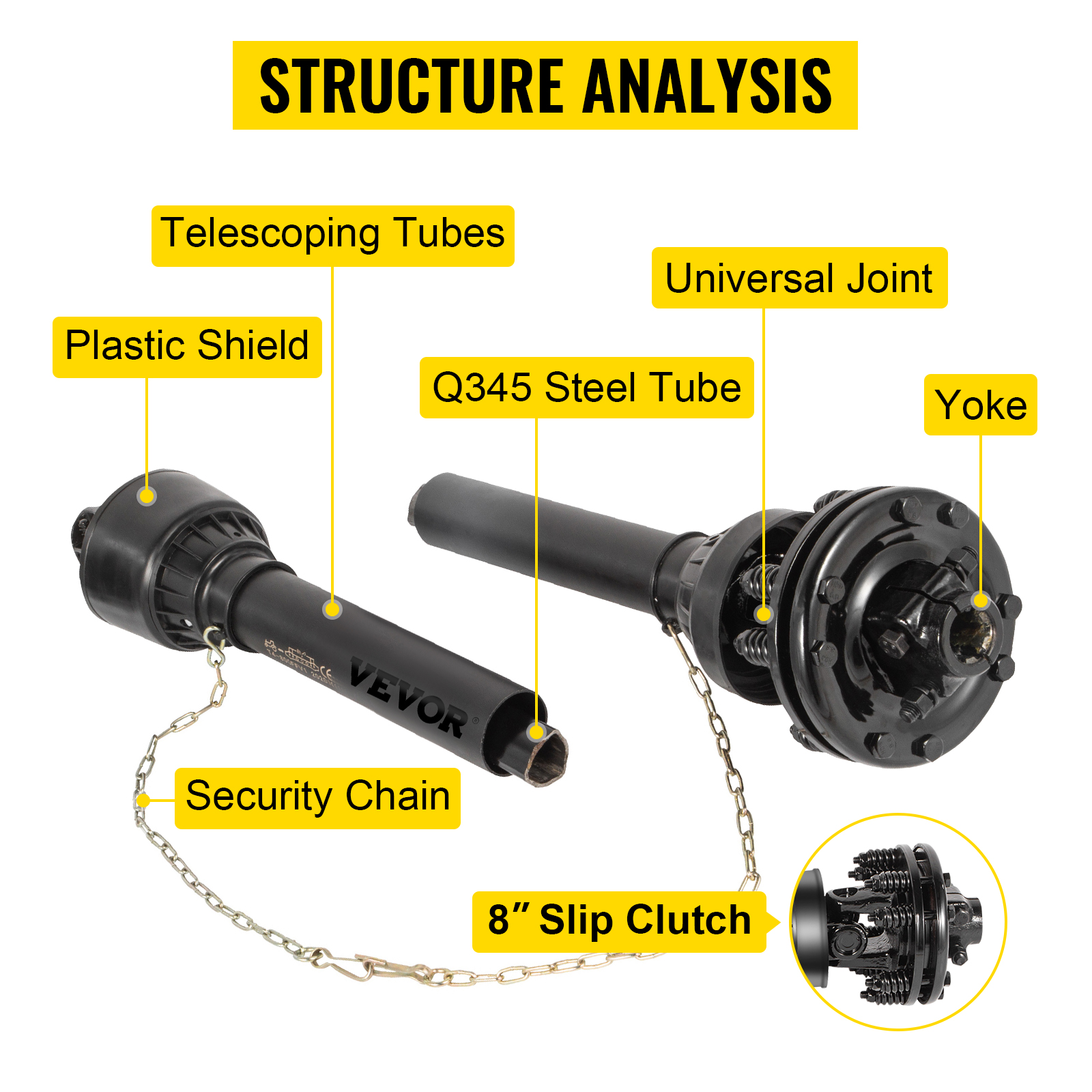 VEVOR PTO Shaft, 13/8” PTO Drive Shaft, 6 Spline Ends PTO Driveline