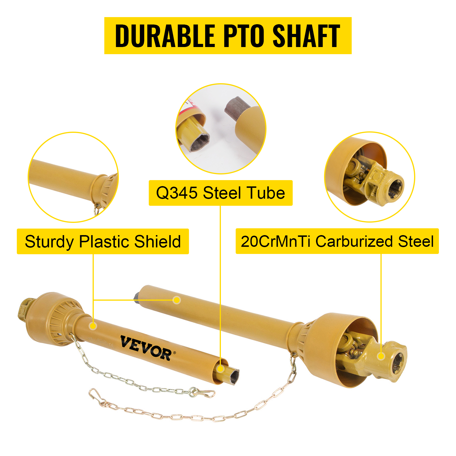 43-61 Inch PTO Drive Shaft Fit For Brush Hog – 1-3/8 X 6 Spline Ends, Round End, 35-53 HP