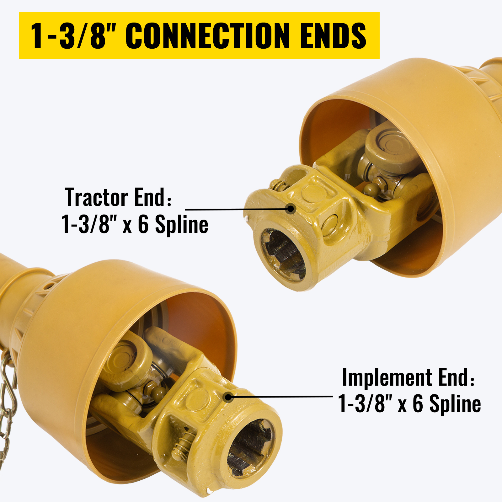 Vevor Albero Cardanico Giunto Trattore 1-3/8x6 Scanalature T6 100-135cm  Giallo