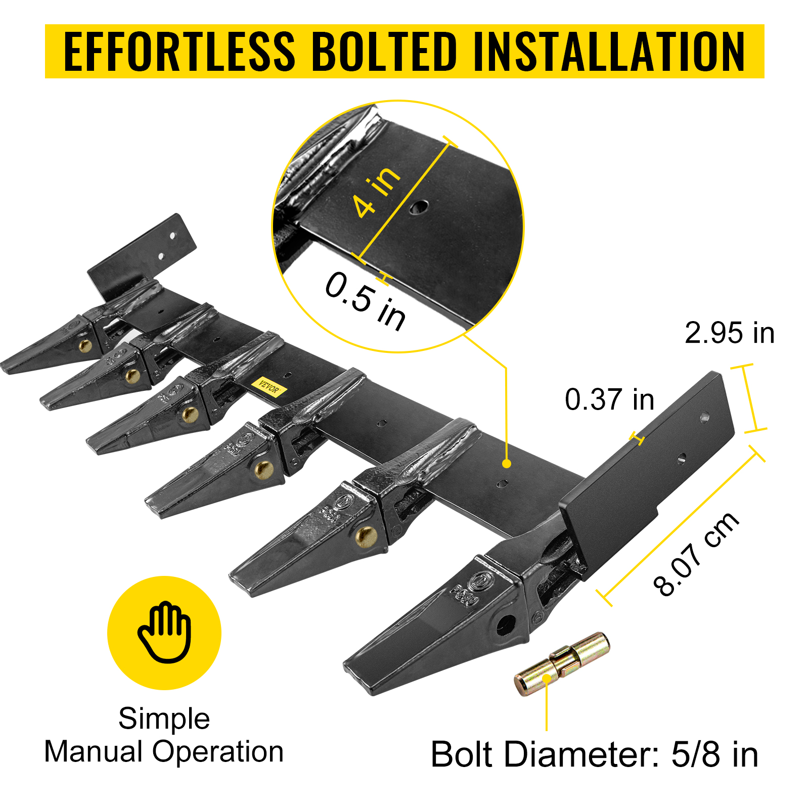 VEVOR Bucket Tooth Bar, 48in Inside Bucket Width Tractor Bucket Teeth