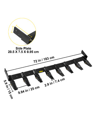 VEVOR Bucket Tooth Bar 72'' Inside Bucket Width Tractor Bucket Teeth 9.84'' Teeth Space Tooth Bar for Loader Bucket 23TF Bolt on Tooth Bucket Enables Penetration of Compacted Soil and Other Materials