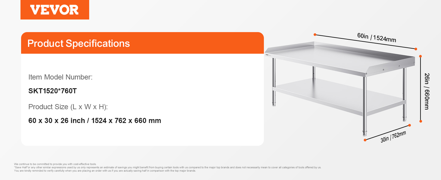 Table de Travail Inox, 76,2 x 152,4 cm, en inox