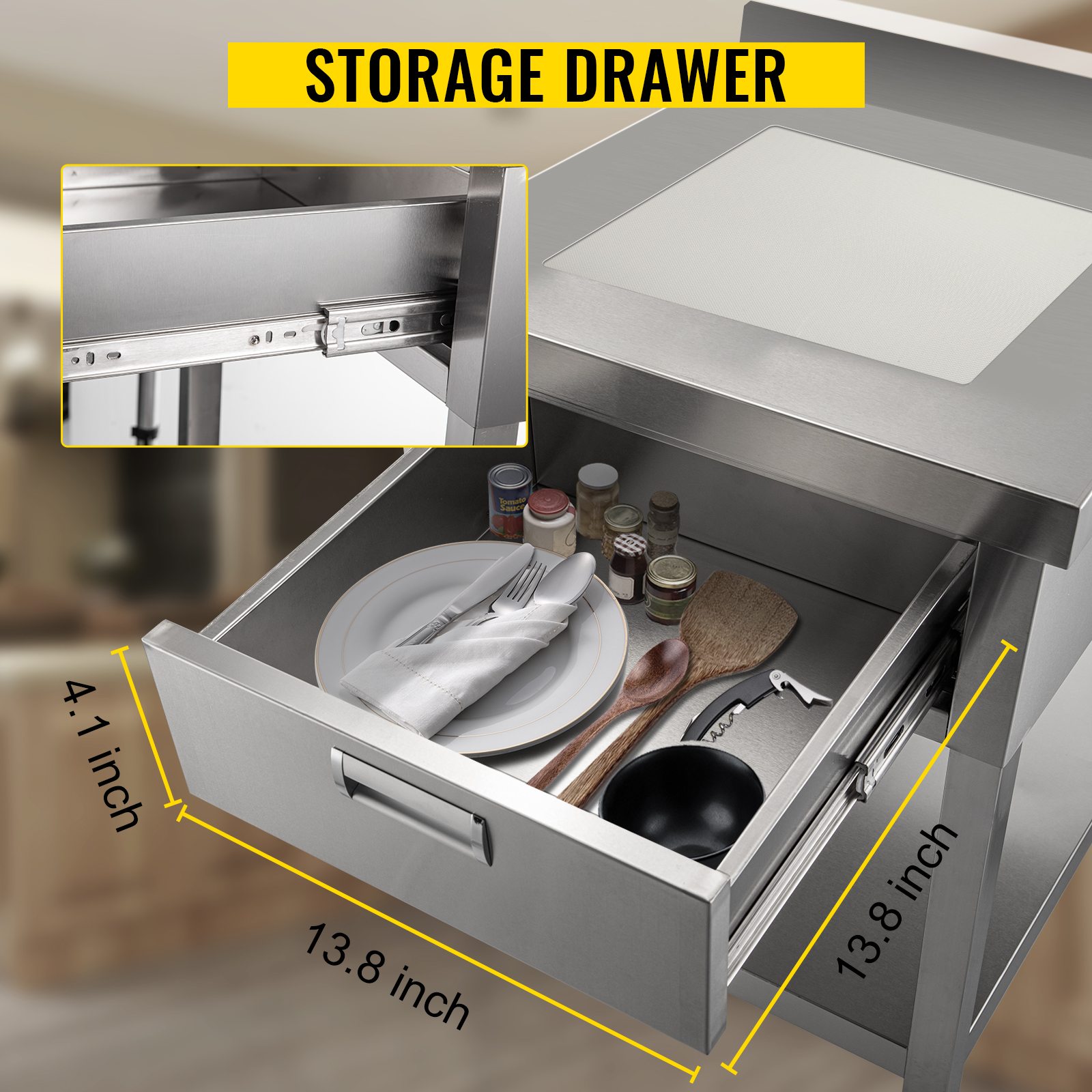 Steel drawer deals table