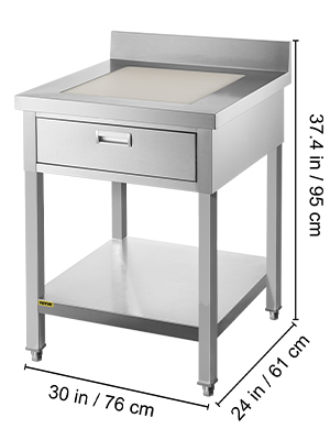 VEVOR Mesa de trabajo de acero inoxidable VEVOR de 24 x 42 pulgadas, mesa  de trabajo comercial de preparación de alimentos con 2 cajones, estante  inferior y protector contra salpicaduras, isla de