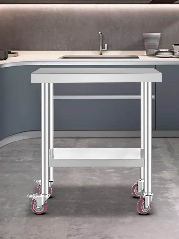 Table de Travail Cuisine, 4 Roues, Acier Inoxydable