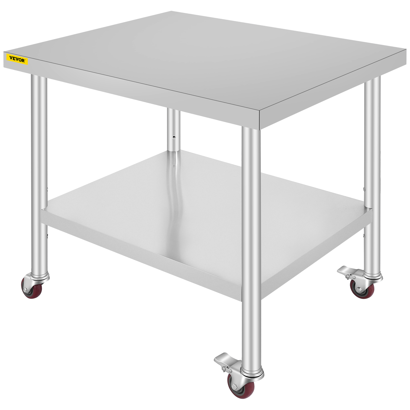 30x18x34 Inch Stainless Steel Work Table 3-Stage Adjustable Shelf With 4 Wheels Heavy Duty Commercial Food Prep Worktable With Brake For Kitchen