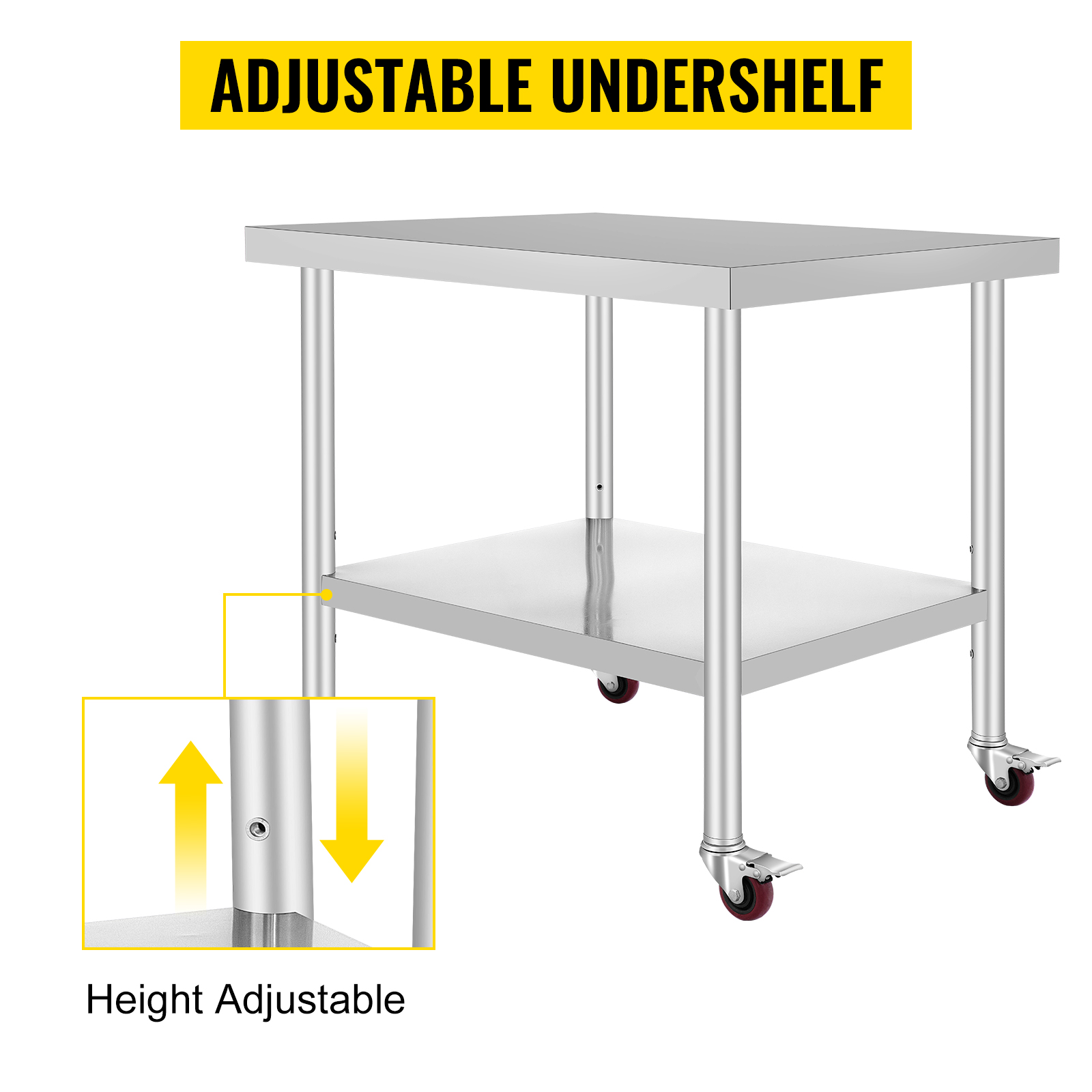 Amgood Mesa de trabajo de acero inoxidable con estante superior de doble  nivel | Combo de mesa de preparación de cocina y estantes de metal (mesa de