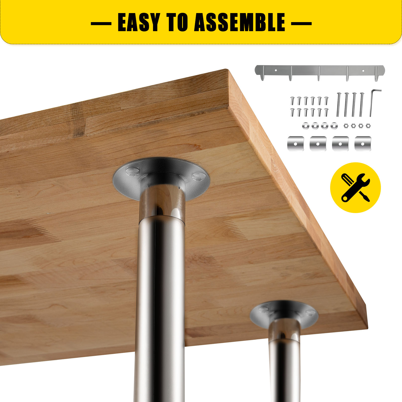 VEVOR Maple Top Work Table, Stainless Steel Kitchen Prep Table Wood, 36 x 24 Inches Metal Kitchen Table with Lower Shelf and Feet Stainless Steel Table for Prep & Work Outdoor Prep Table for Kitchen 