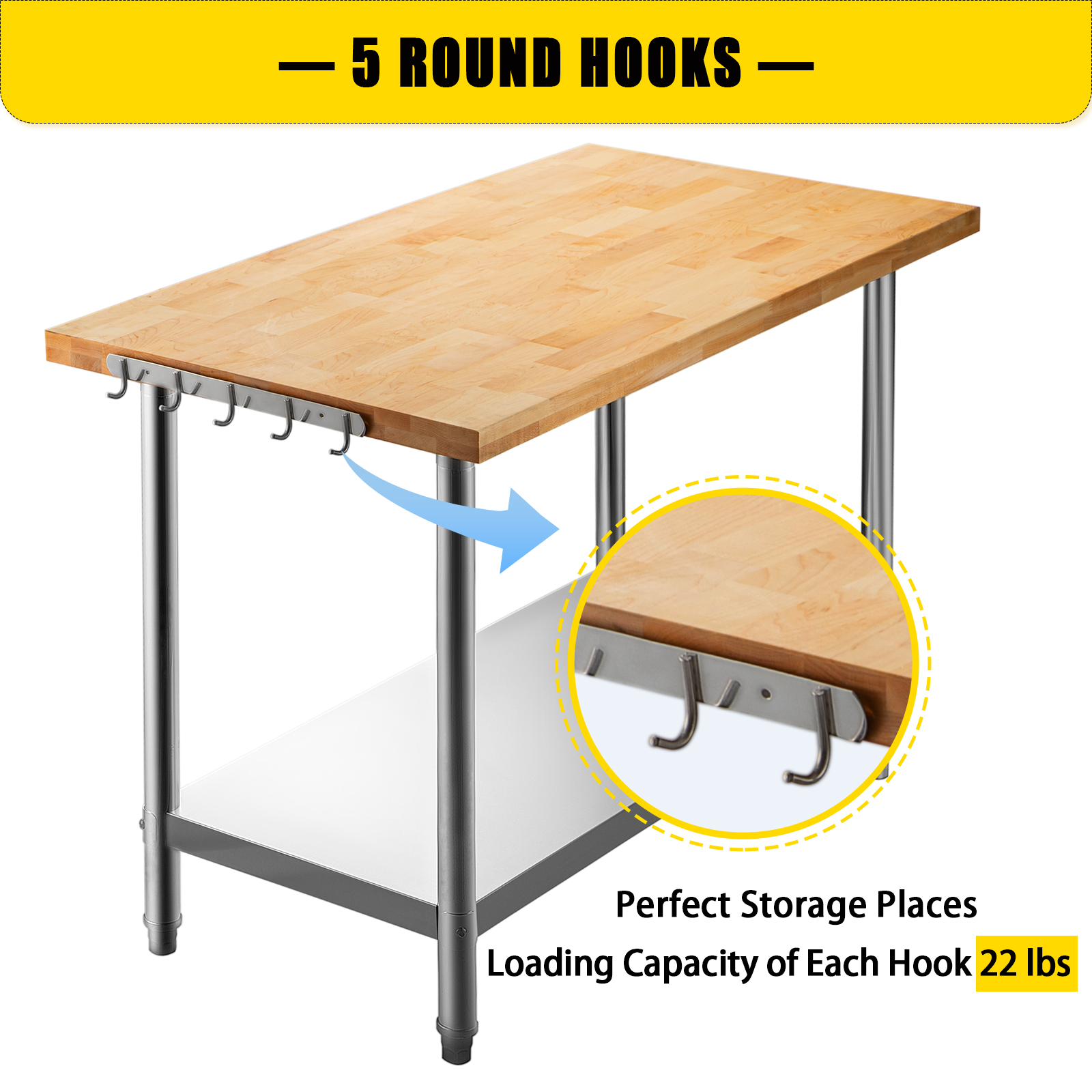 Bunpeony Natural Wood 47 in. W Kitchen Prep Table Folding Sewing Craft Table Shelf