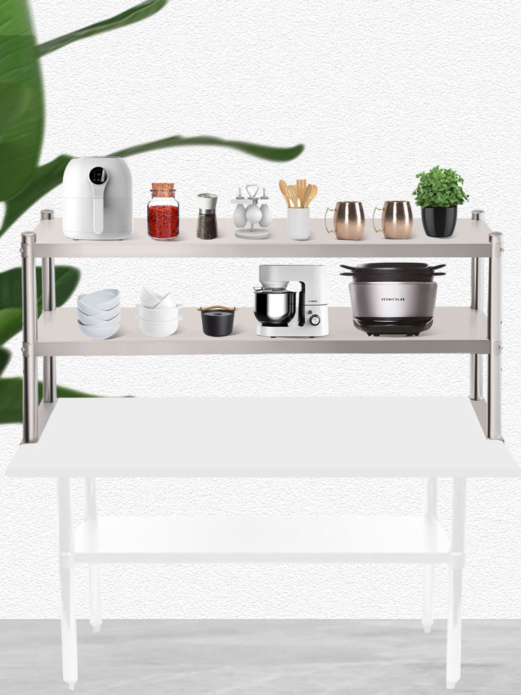 VEVOR Double Overshelf, Double Tier Stainless Steel Overshelf, 60 in. Length x 12 in. Width Double Deck Overshelf, Height Adjustable Overshelf for Prep & Work Table in Kitchen, Restaurant and Workshop