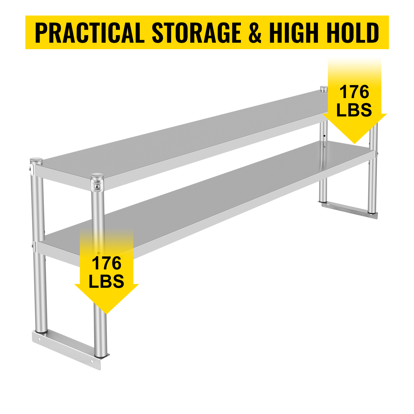 AmGood Stainless Steel Overshelf For 72-Inch Prep Tables - 12x72x18 Inch NSF Certified