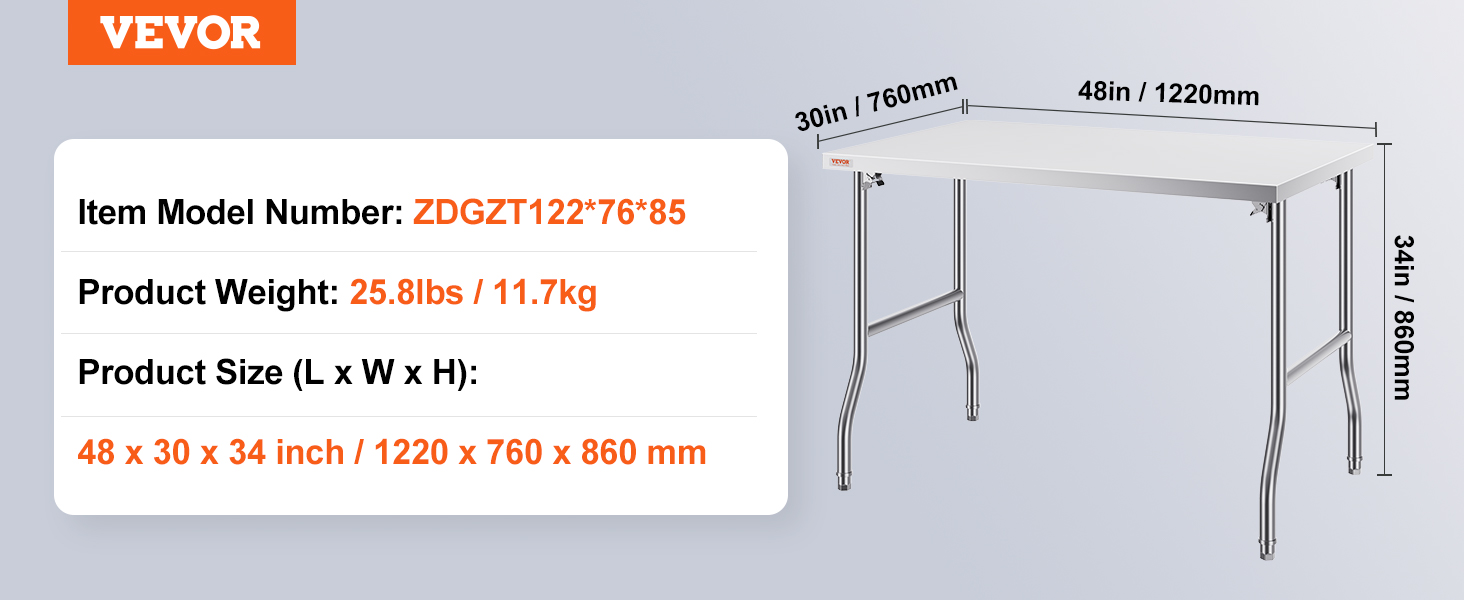 Folding commercial prep table,48x30 inch,stainless steel