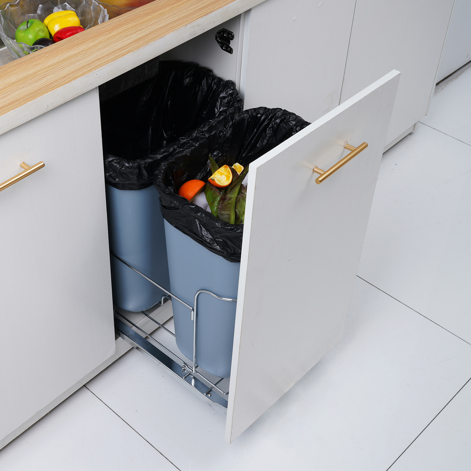Double/Single Pullout Waste Container Kitchen Trash Can 70L/35L/29L Grey - Picture 10 of 62