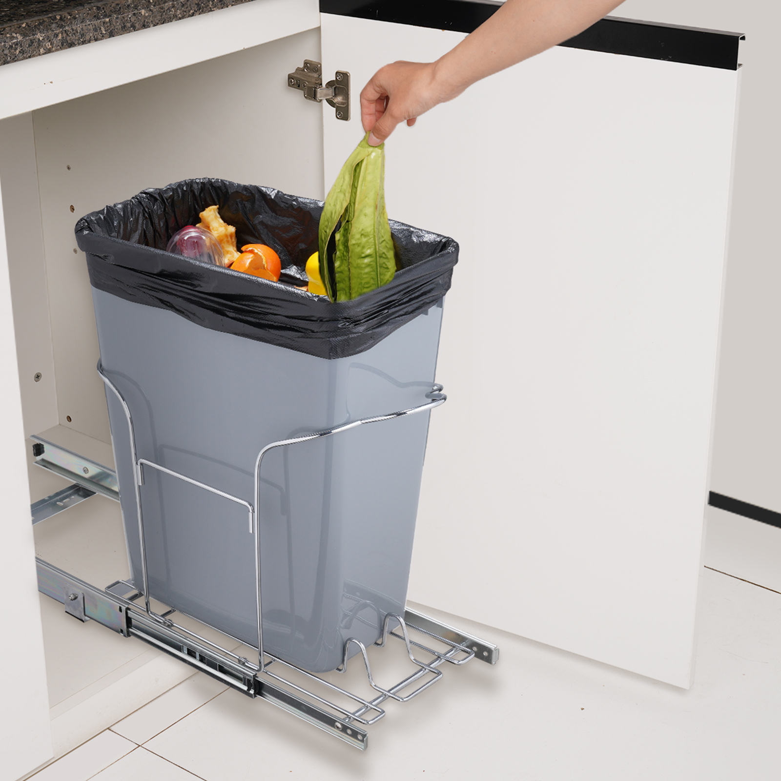 Double/Single Pullout Waste Container Kitchen Trash Can 70L/35L/29L Grey - Picture 34 of 62