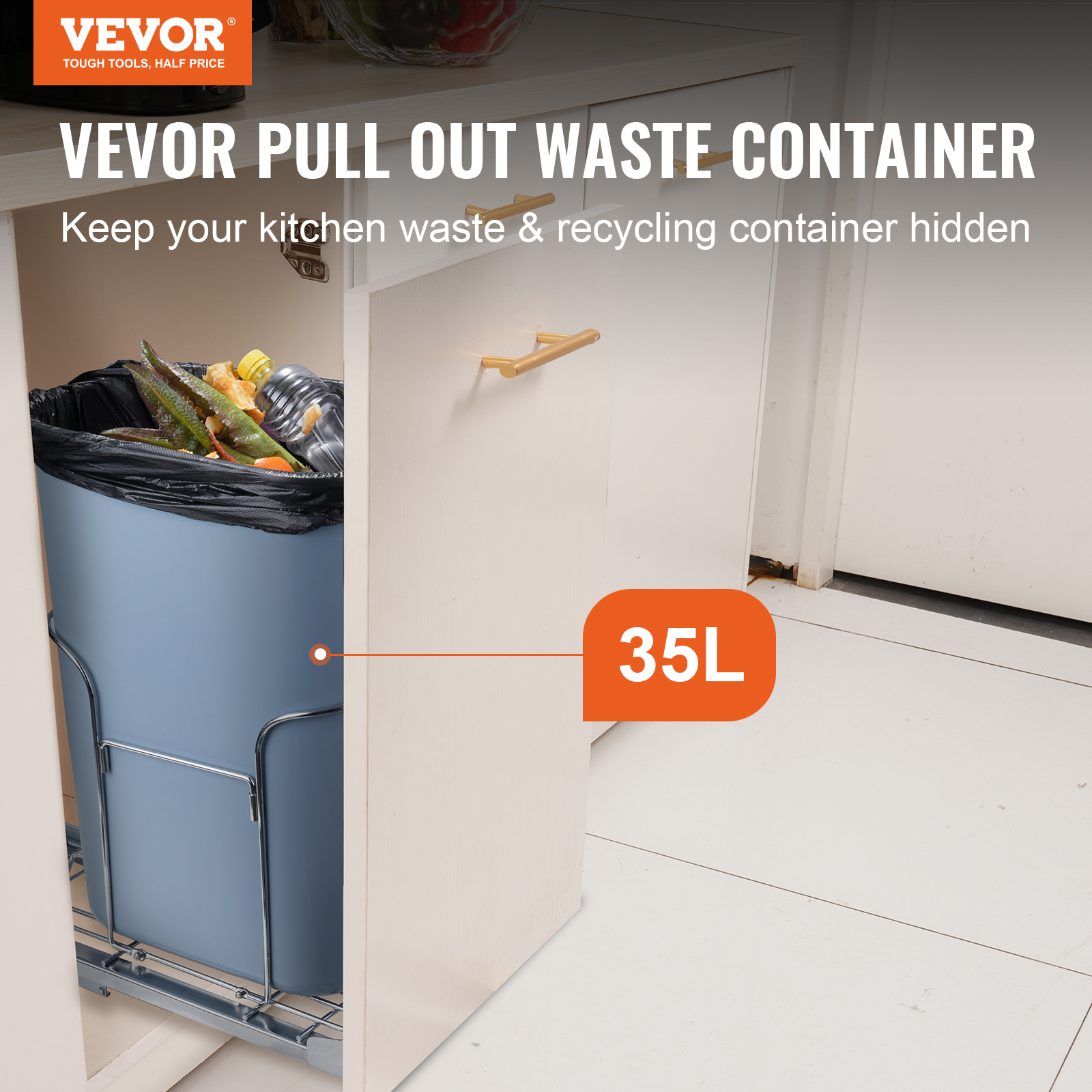 Double/Single Pullout Waste Container Kitchen Trash Can 70L/35L/29L Grey - Picture 40 of 62
