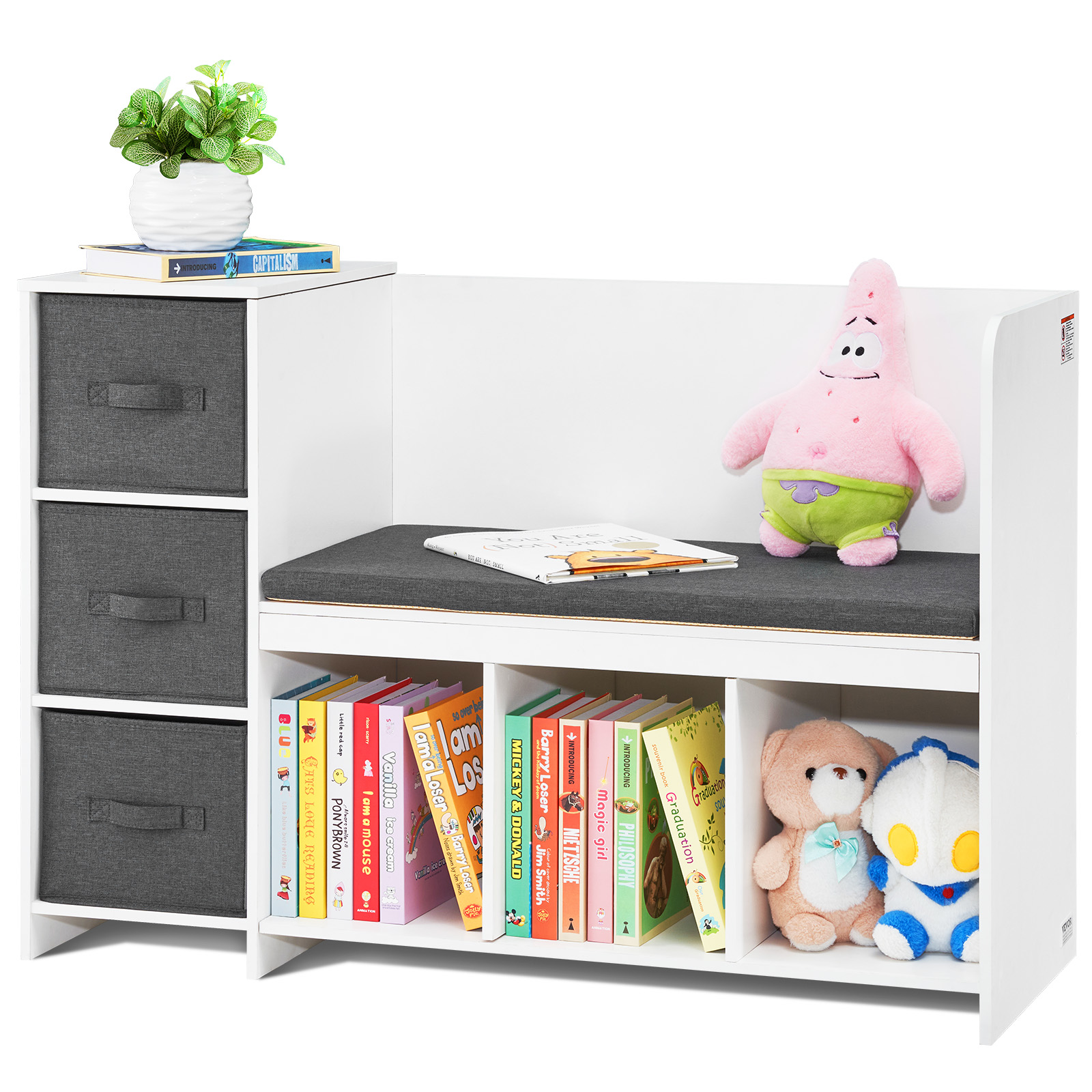 Uimoso Kids Toy Storage Bench Wooden Toy Box Cubby Bookshelf 32.68/38.98/43.11" - Picture 39 of 50