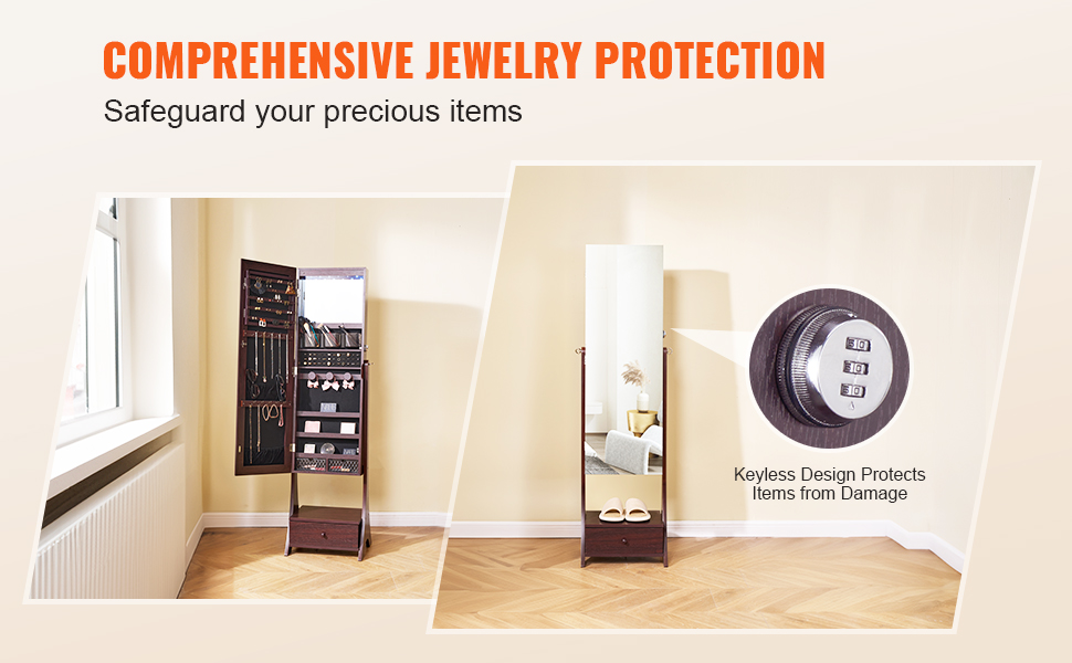VEVOR Mirror Jewelry Standing Mirror with Storage Full Length