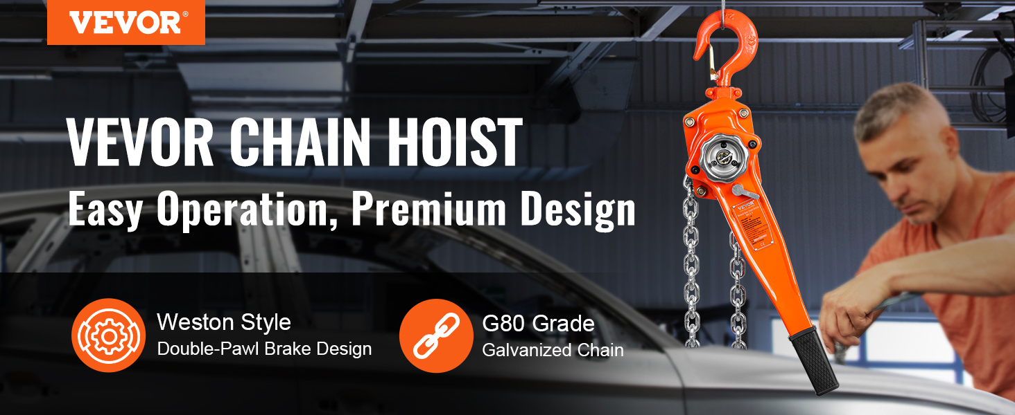 1.5 Ton Manual Chain Hoist - 3300lb Capacity Come Along With G80 Chain & Weston Brake