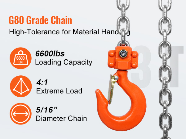 VEVOR Manual Lever Chain Hoist, 3 Ton 6600 lbs Capacity 20 FT Come Along, G80  Galvanized