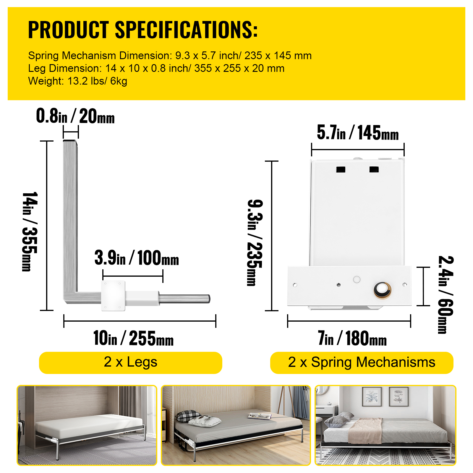 Murphy Wall Bed Spring Mechanism Hardware Kit Horizontal Vertical Twin/King Bed - Picture 29 of 31