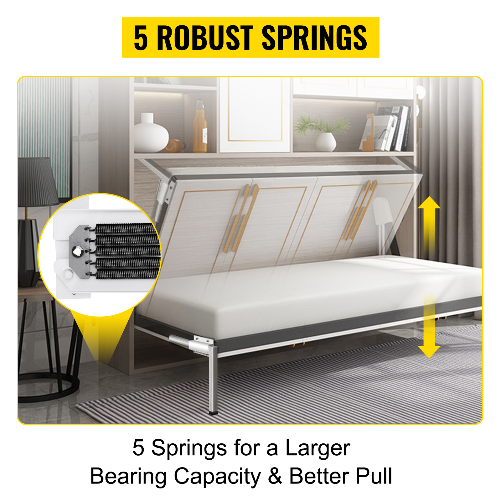 VEVOR DIY Murphy Bed Hardware Kit Vertical Mounting Wall Bed Springs  Mechanism Heavy Duty Bed Support Hardware DIY Kit for King Queen Bed  (Vertical) 
