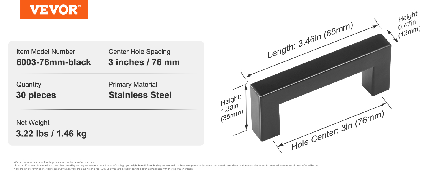 VEVOR VEVOR 10 tiradores cuadrados para gabinetes de cocina de acero  inoxidable 128 mm